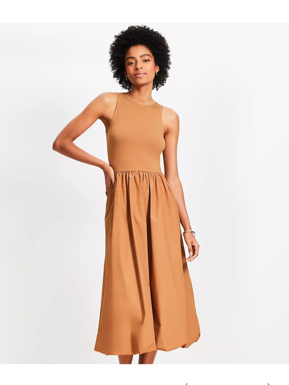 LOFT Camel Sleeveless Midi Dress